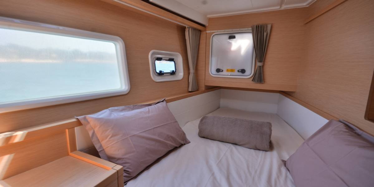 Bow cabin aboard the Lagoon MY40 catamaran charter Cannes
